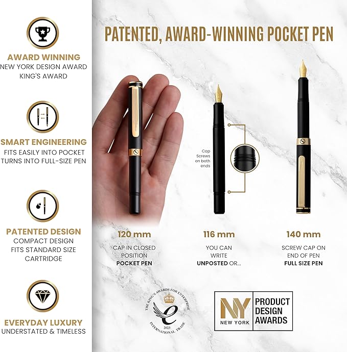 Scriveiner Luxury EDC Fountain Pen, Stunning Black Pocket Pen - Image 4
