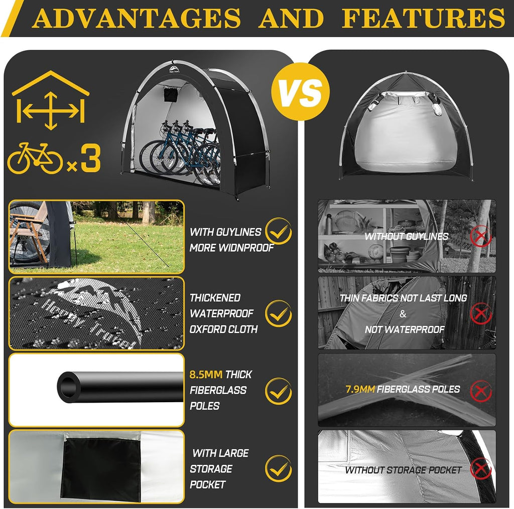 happy travel bike storage shed tent, outdoor portable shown in use