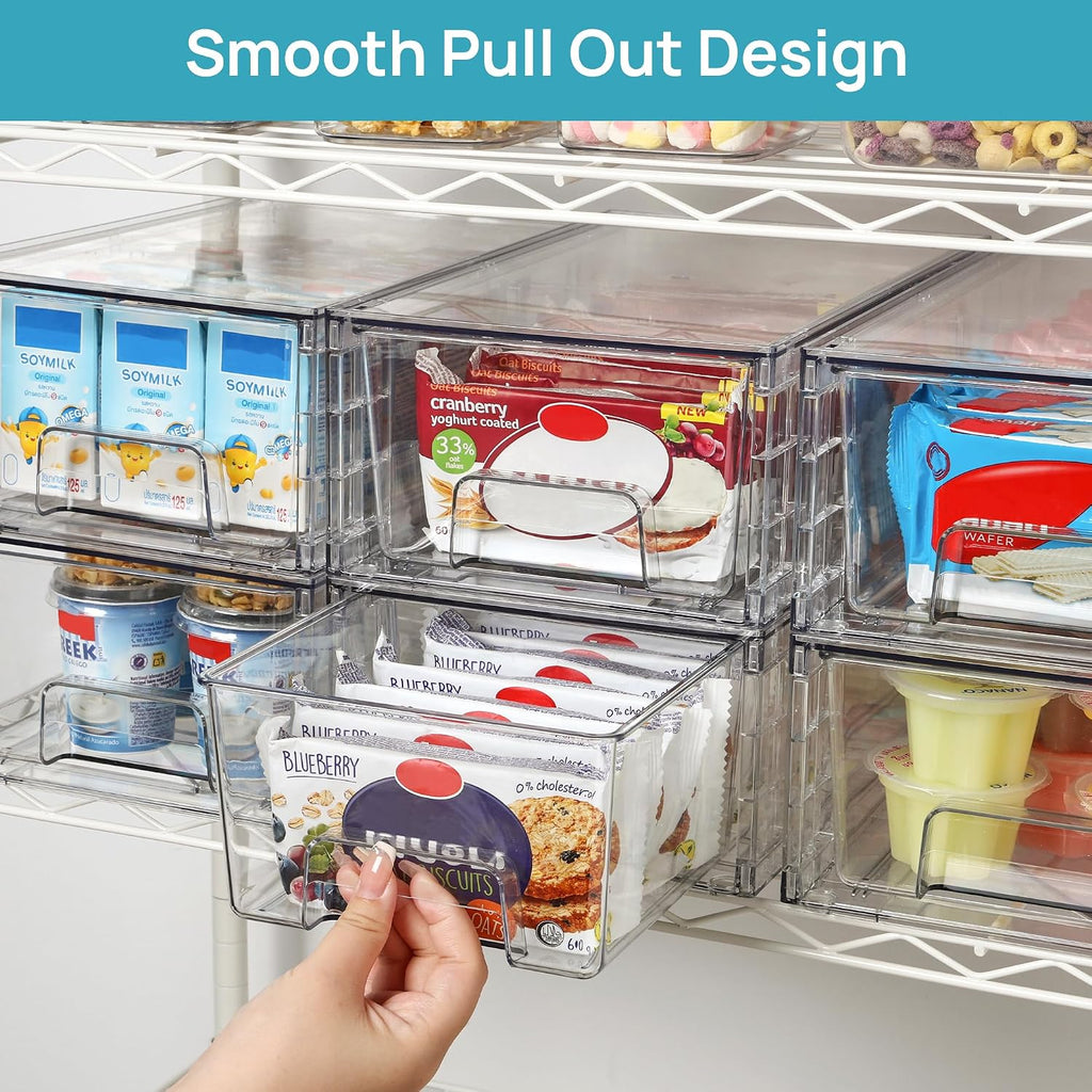 vtopmart 4 pack stackable clear drawer with dividers on a desk or shelf