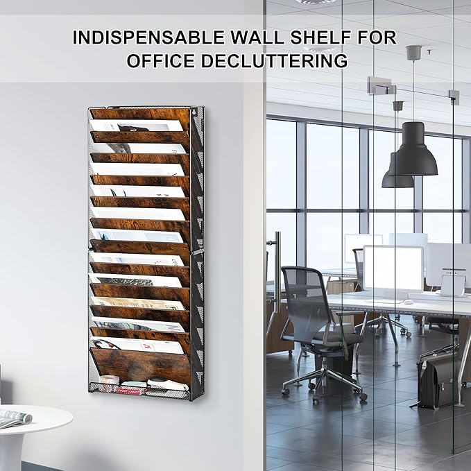 Solinxe 12-Tier Wall File Organizer, Wood Mail Organizer Wall Mounted Paper - Image 4