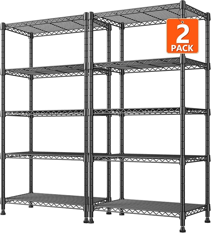 REIBII 1000LBS Wire Shelving Unit, 5 Tier Adjustable Metal Storage Shelves by REIBII