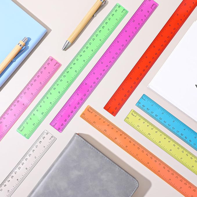 144 Pack 12 Inch Clear Plastic Rulers Bulk, Transparent Assorted Color Rulers - Image 7