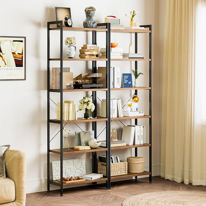 Casaottima Book Shelf Set of 2, 6 Tier Tall Bookshelf, Modern Wood Bookcase - Image 3
