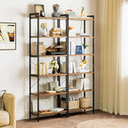 Casaottima Book Shelf Set of 2, 6 Tier Tall Bookshelf, Modern Wood Bookcase - Image 3