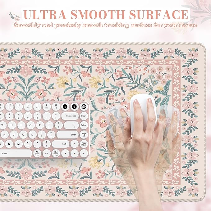 iCasso Pink Floral Desk Mat, Desk Pad, XXL Large Mouse Pad, Anti-Slip Big - Image 3