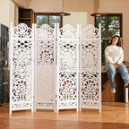 5.75Ft Room Divider Wood Screen, 33Lbs Durable MDF Carved Rustic Style Headboard - Image 3