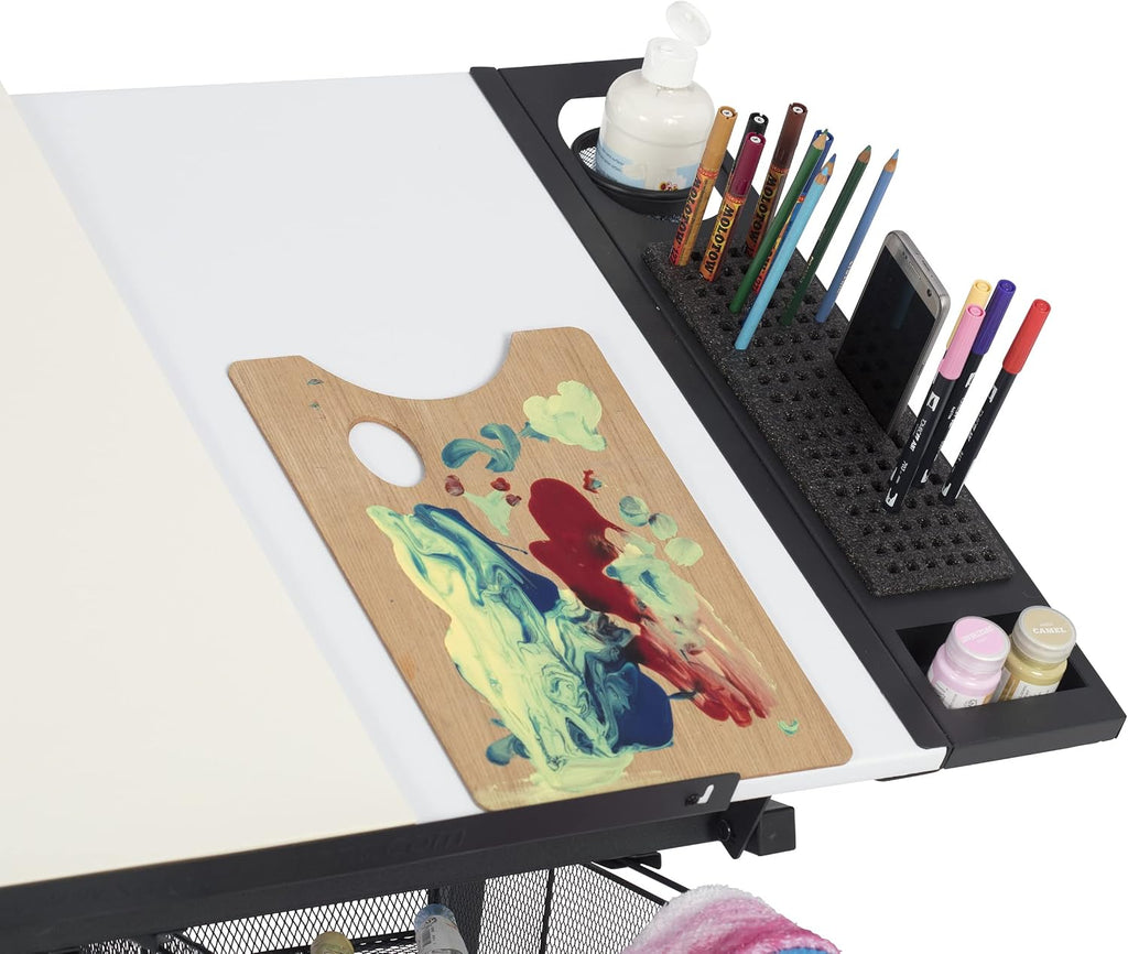 Fusion Drafting Table with Stool, Height Adjustable Desk with Tilt Top, Charcoal / White