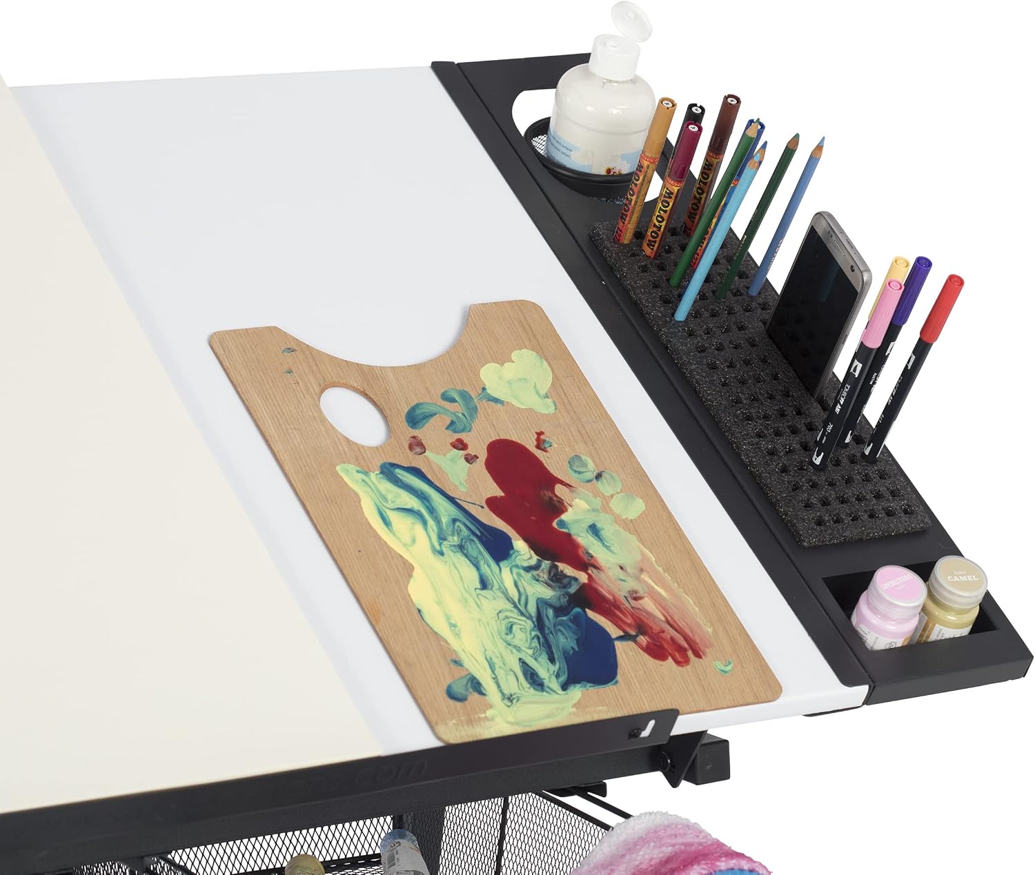 Fusion Drafting Table with Stool, Height Adjustable Desk with Tilt Top, Charcoal / White