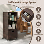 tangkula rattan outdoor storage cabinet with 4 wheels on a desk or shelf