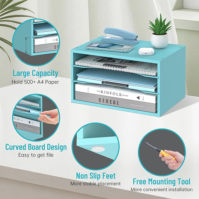 SHARKWOODS Wood Desk Organizer, 3 Tier Paper Tray Organizer - Image 4
