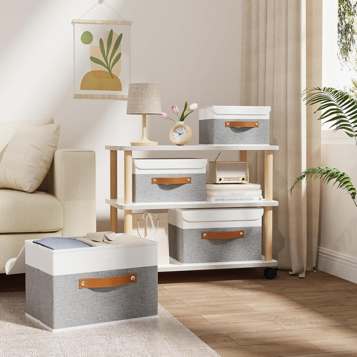 OUTBROS Storage Bins with Lids, White/Grey, 5 Pack 10.2 x 7.9 x 6.7in