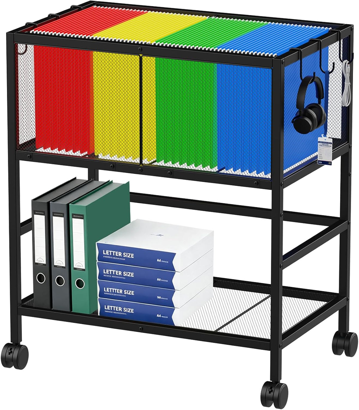 Rolling File Cart, Mobile File Cabinet with 360° Wheels for Home Office