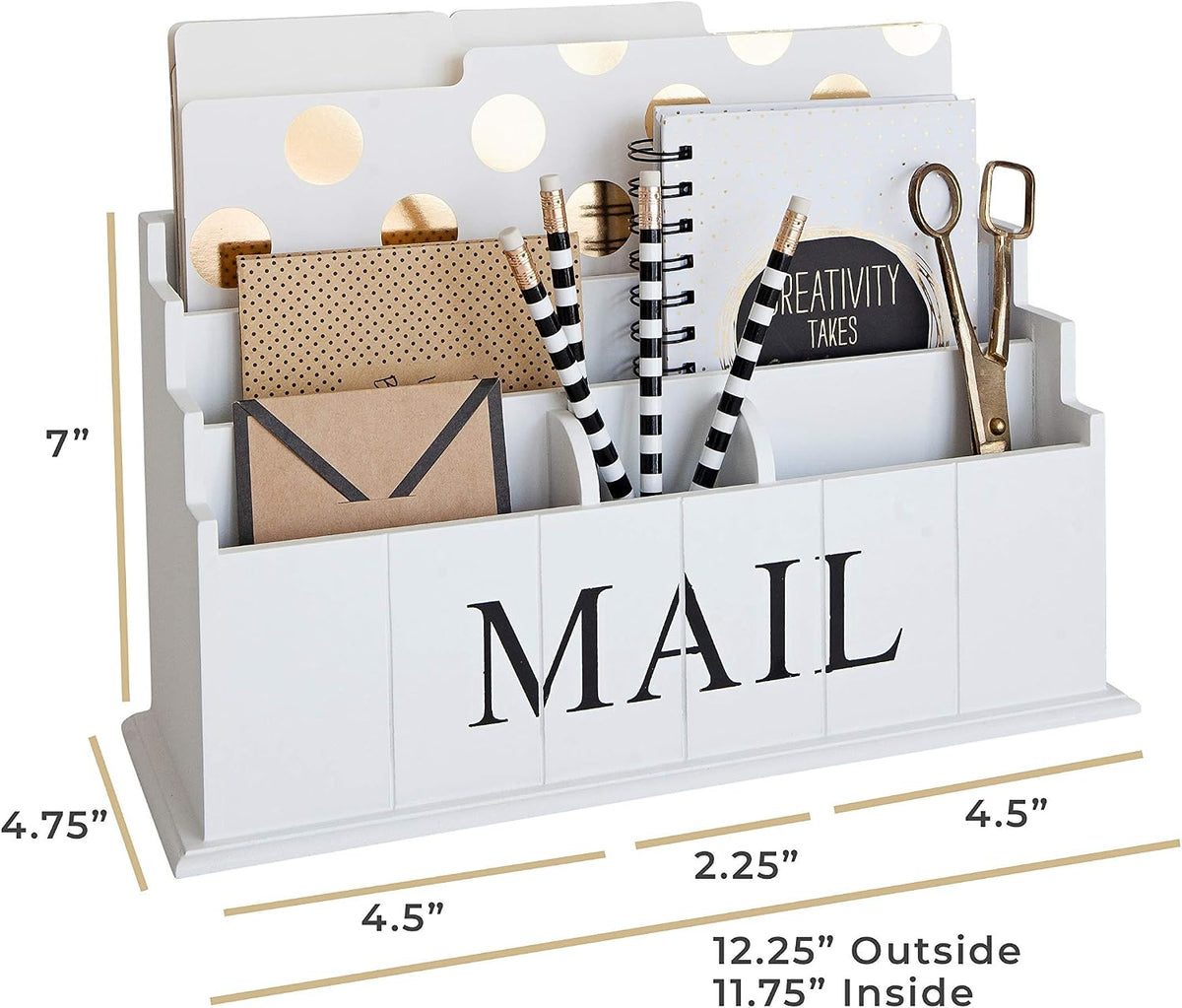BLU MONACO | White Wooden Mail Organizer for Countertop | Standing File Organ...