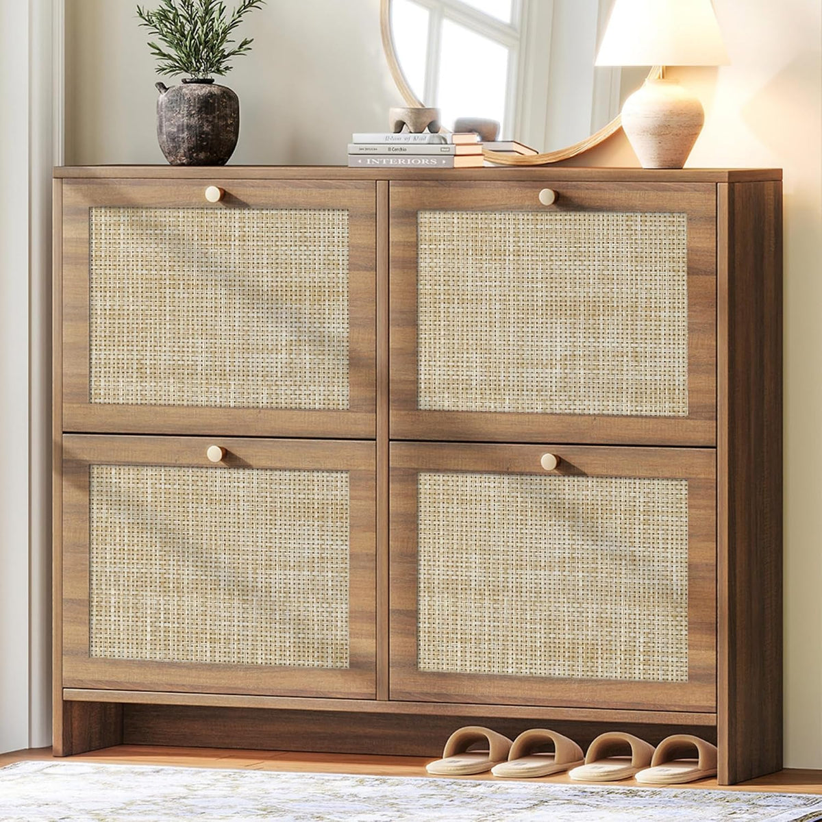 nicetree shoe cabinet storage for entryway, 4-flip drawer, main product view
