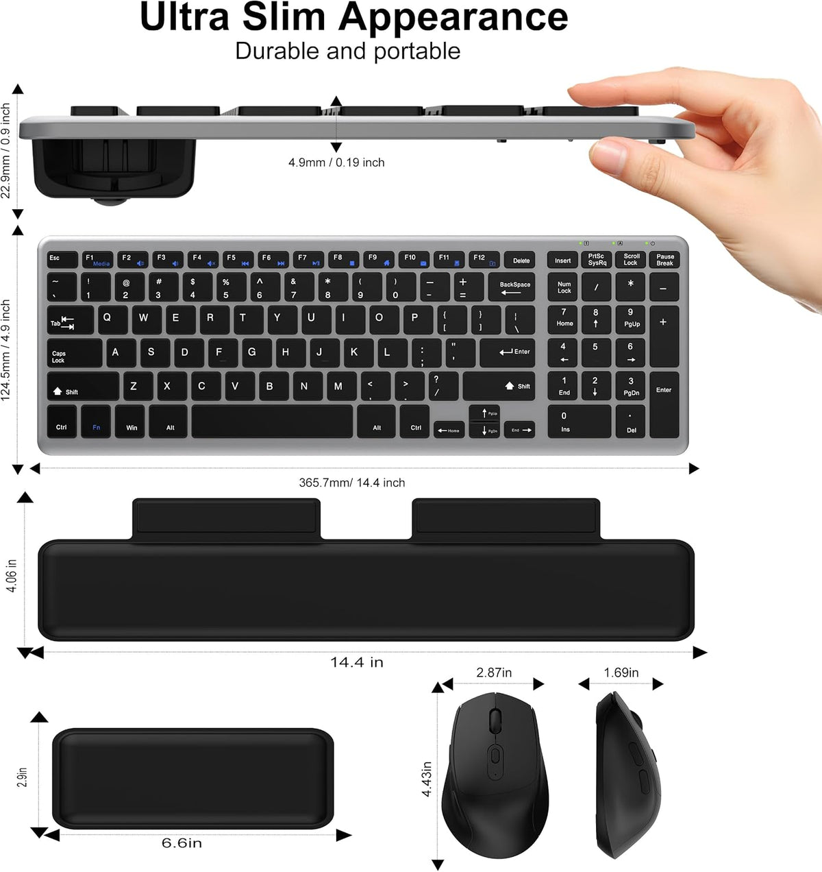 Ultra Slim Quiet Silent Wireless Keyboard and Mouse Combo with Magnetic Wrist...