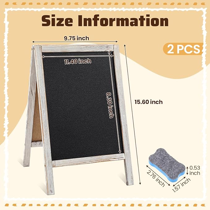 Henoyso 2 Pcs 16" x 10" Small Chalkboard Easel Tabletop Chalkboard Signs Menu - Image 2