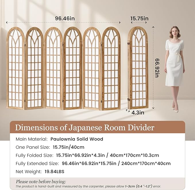 Asnefeli 6 Panel Japanese Room Divider, Shoji Style Partition Divider, Fully - Image 5