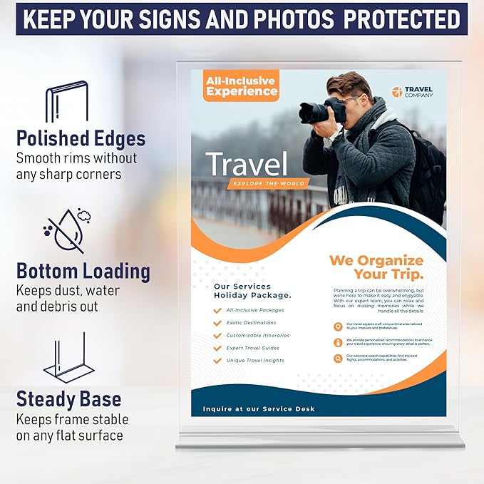 Acrylic Sign Holder 8.5 x 11, T-Shape Tabletop Display Stand, Double-Sided - Image 4