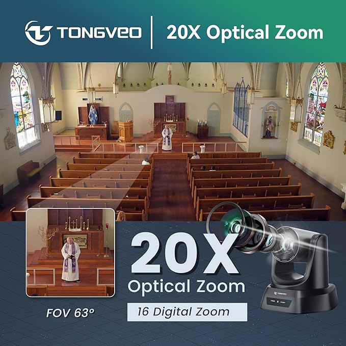 TONGVEO 4K AI PTZ Camera with Auto Tracking and 20X Optical Zoom, Conference - Image 9