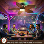 tropical palm leaf rgb ceiling fans with lights shown in use