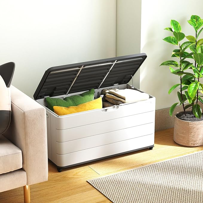 PATIOEASY 100GAL Square Storage Box White，Waterproof Resin Storage Bin - Image 3