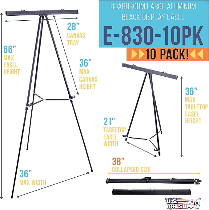U.S. Art Supply 66" High Boardroom Black Aluminum Flip Chart Easel & - Image 2