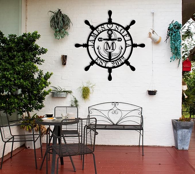Personalized Ship Wheel Metal Sign, Customized Nautical Wall Decor, Anchor - Image 3
