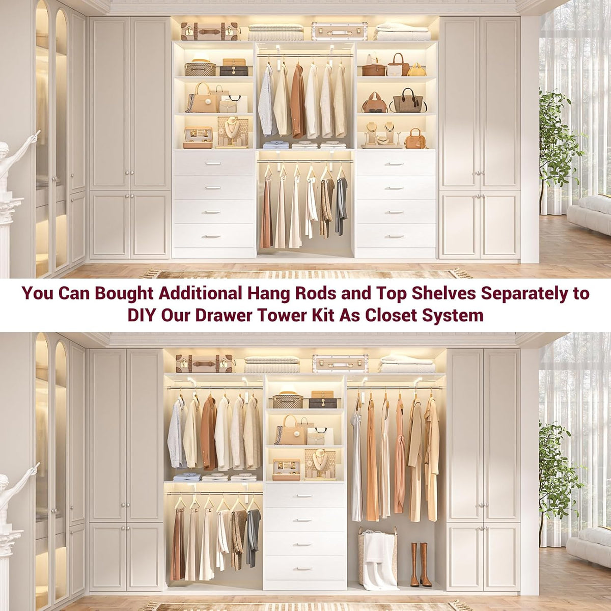 Aheaplus Closet Drawers System, 21.3" Wood Closet Organizer with 4 Drawers