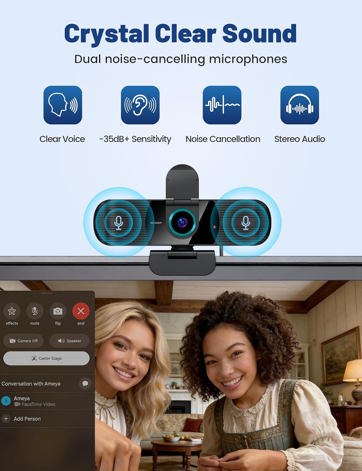 Pro HD 1080p/30fps Webcam with Tripod, External USB Camera for PC/Laptop