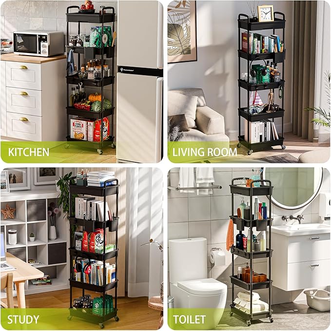 Sorgion 5 Tier Rolling Cart Organizer, Bathroom Cart Organizers - Image 6