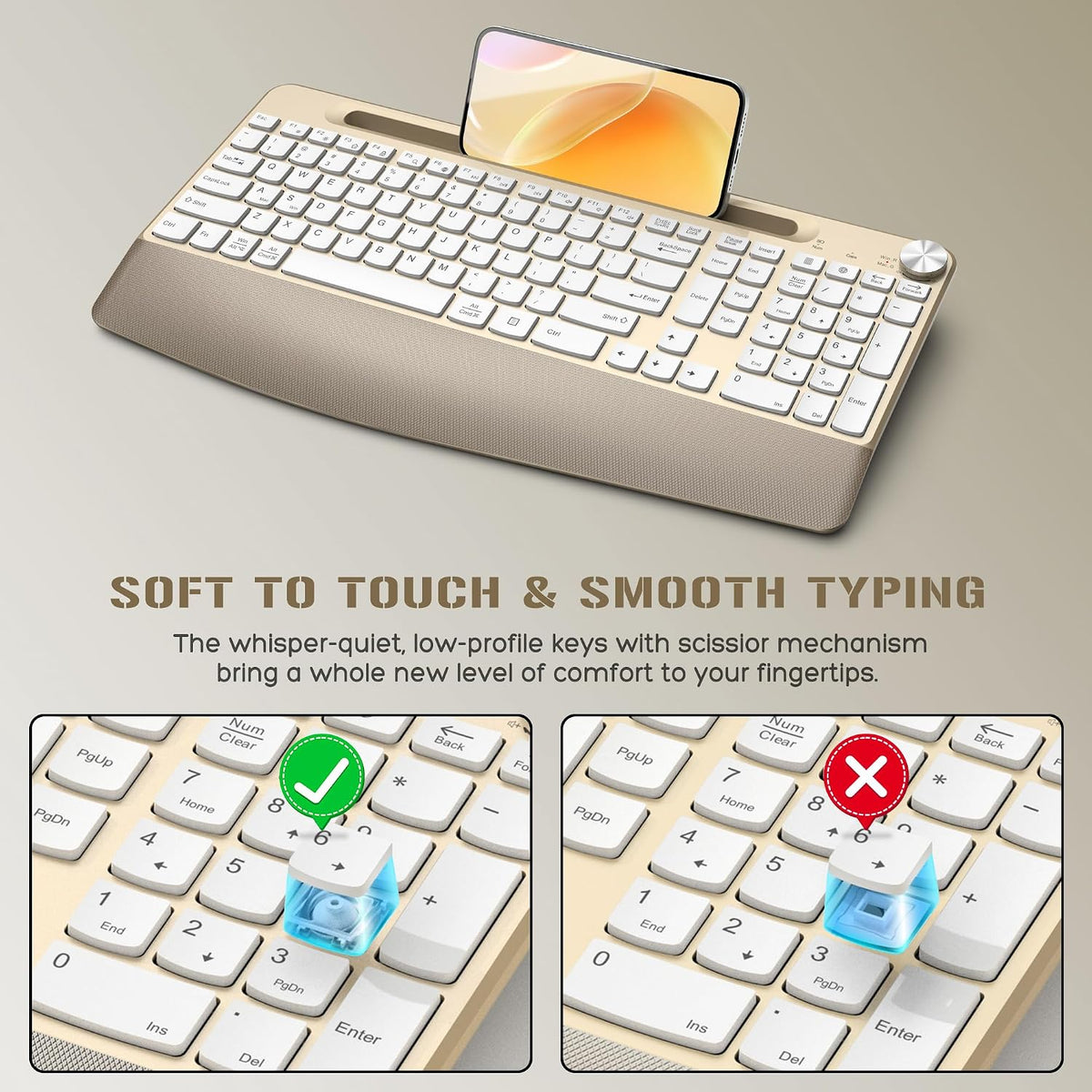 GAMCATZ Ergonomic Wireless Keyboard and Mouse with Wrist Rest，Phone Holder - ...