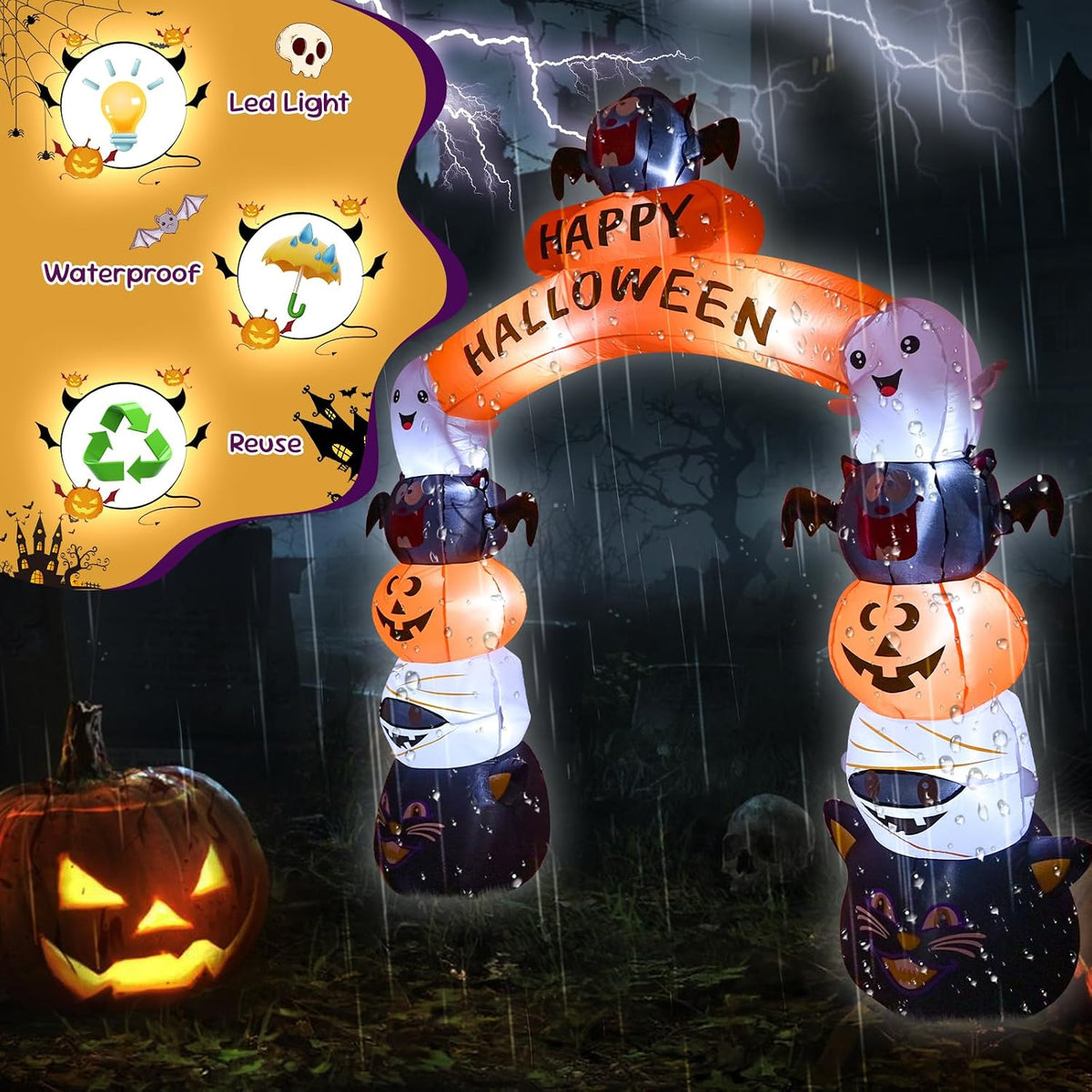 8FT Halloween Arch Inflatable Decoration with LED Lights
