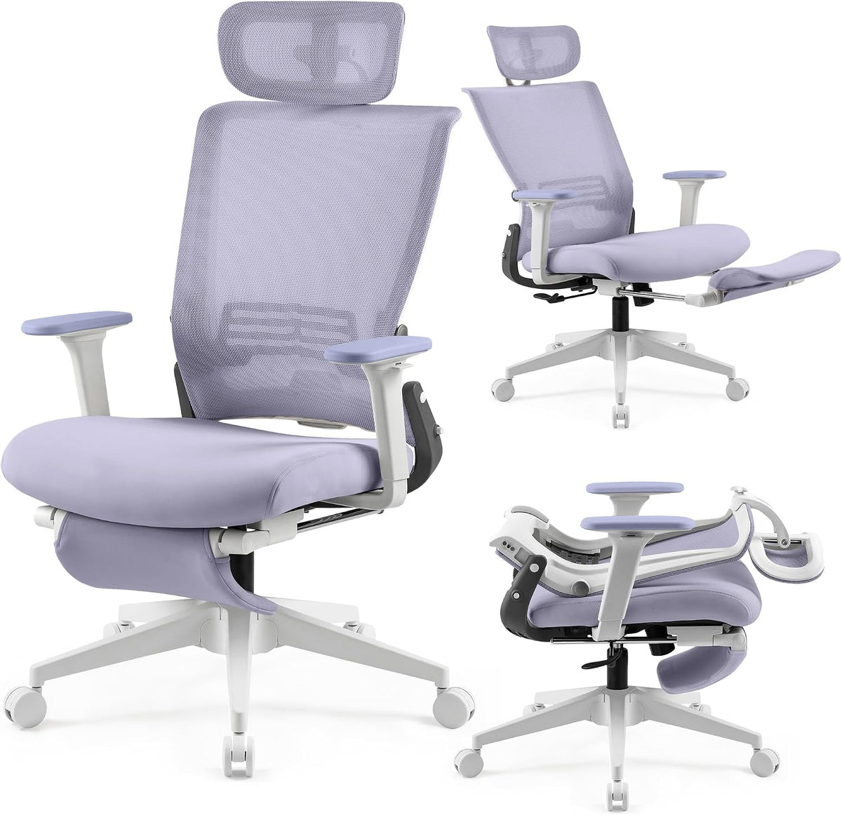 Ergonomic Foldable Office Chair with Footrest and Lumbar Support, Purple