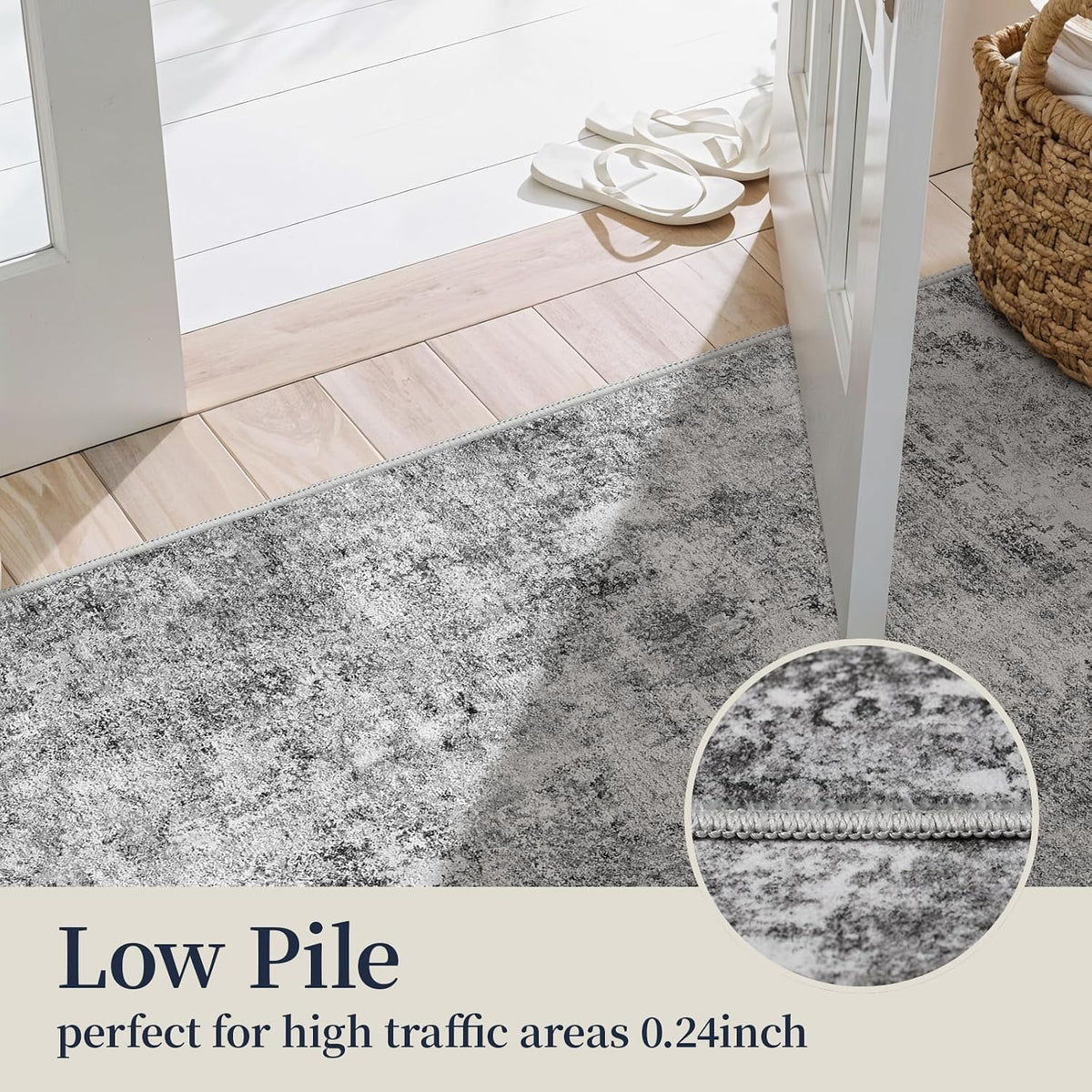3x5 Washable Area Rug for Entryway: Small Abstract Neutral Rugs Grey