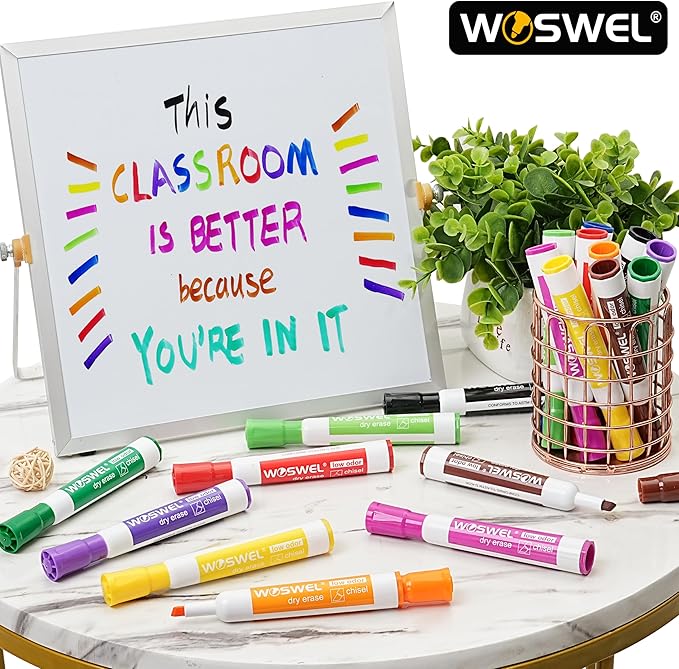 WOSWEL Dry Erase Markers, Chisel Tip Whiteboard Markers, Low Odor Thick Dry - Image 6