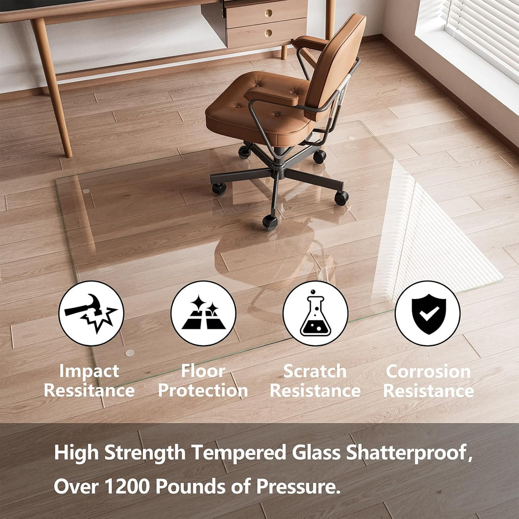 Koonmi Glass Chair Mat for Carpet, 30"x48" Thick Office Chair Mat | Tempered Glass Chair Mats with Round and Polished Edges, Smooth Rolling for Carpet Floor Protection, Scratch-Resistant