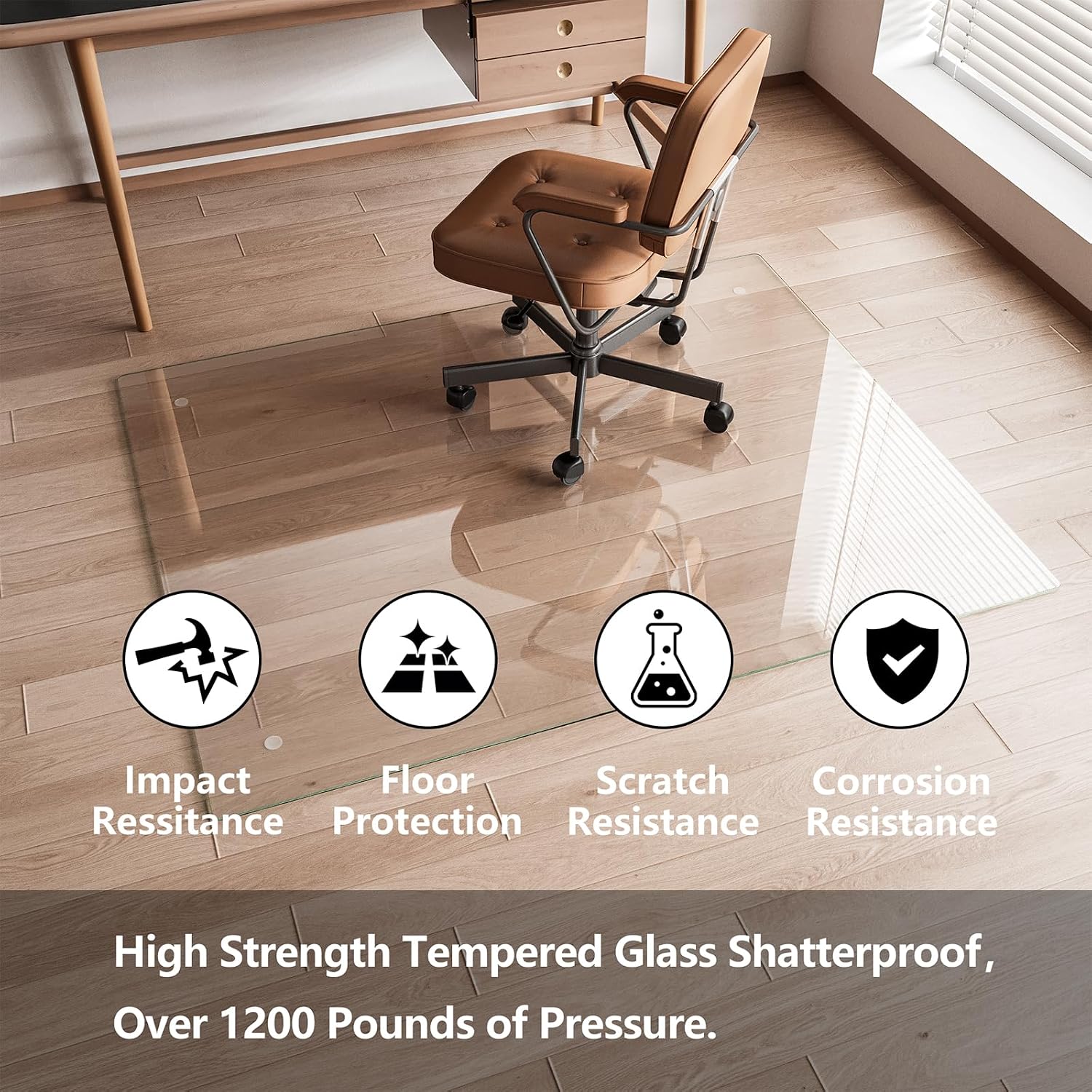 Koonmi Glass Chair Mat for Carpet, 30"x48" Thick Office Chair Mat | Tempered Glass Chair Mats with Round and Polished Edges, Smooth Rolling for Carpet Floor Protection, Scratch-Resistant