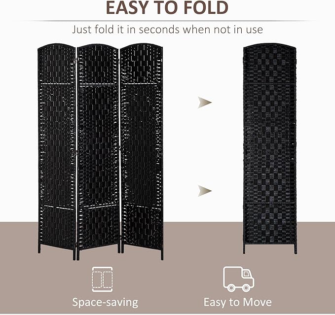 HOMCOM Room Divider, 3 Panel Folding Privacy Screen, 6FT Tall Portable Wicker - Image 3