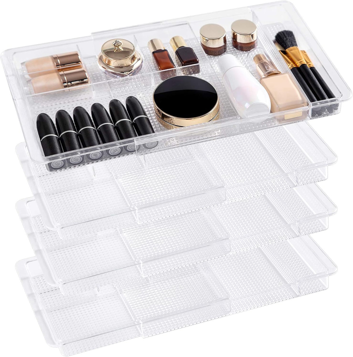 Oubonun Expandable Shallow Vanity Plastic Makeup Drawer Organizers, 4 Pack