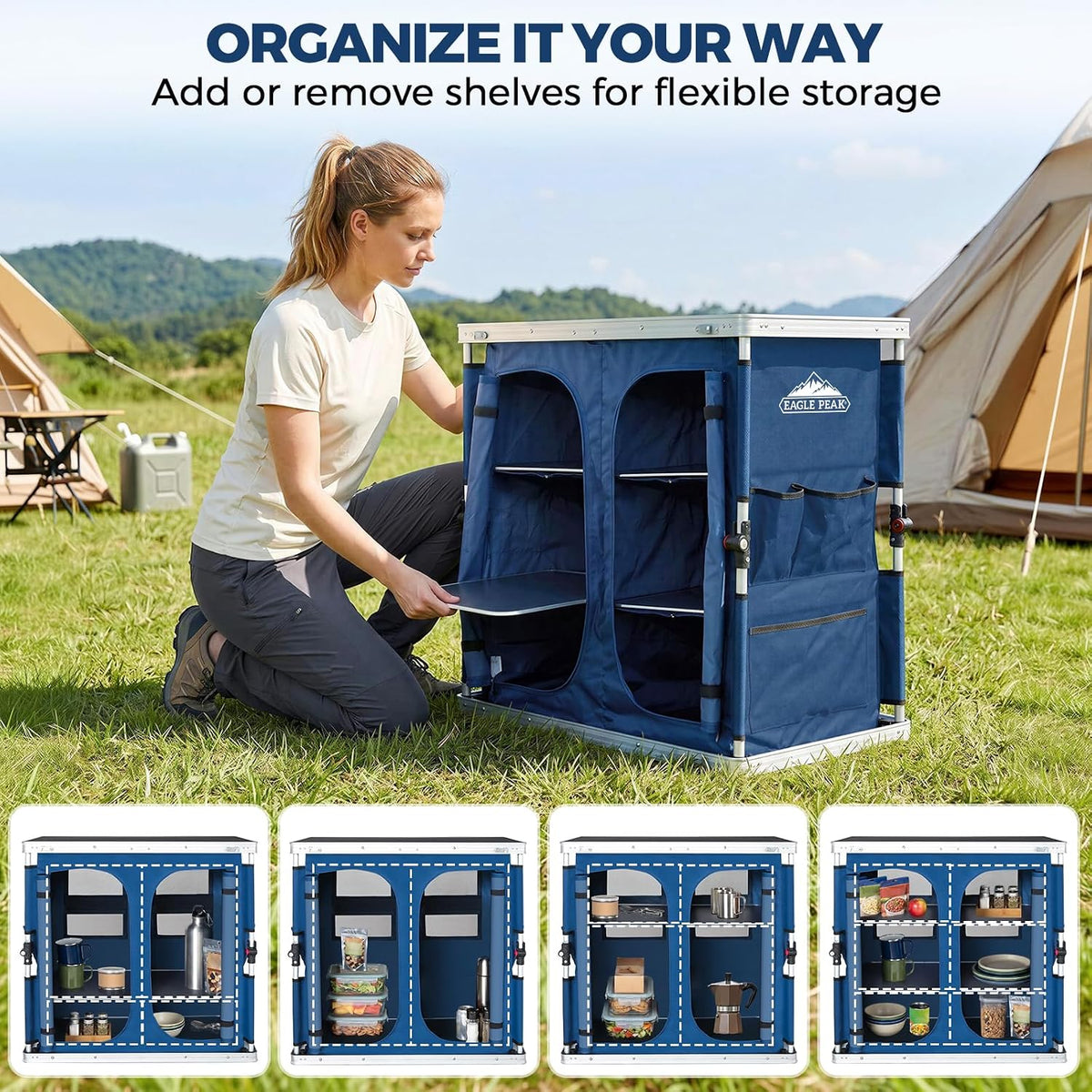 EAGLE PEAK Double Folding Camping Table with Storage Organizer and Side Pocke...