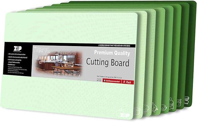 ZVP Plastic Cutting Boards for Kitchen, Flexible Cutting Mats, Gradient Green by ZVP