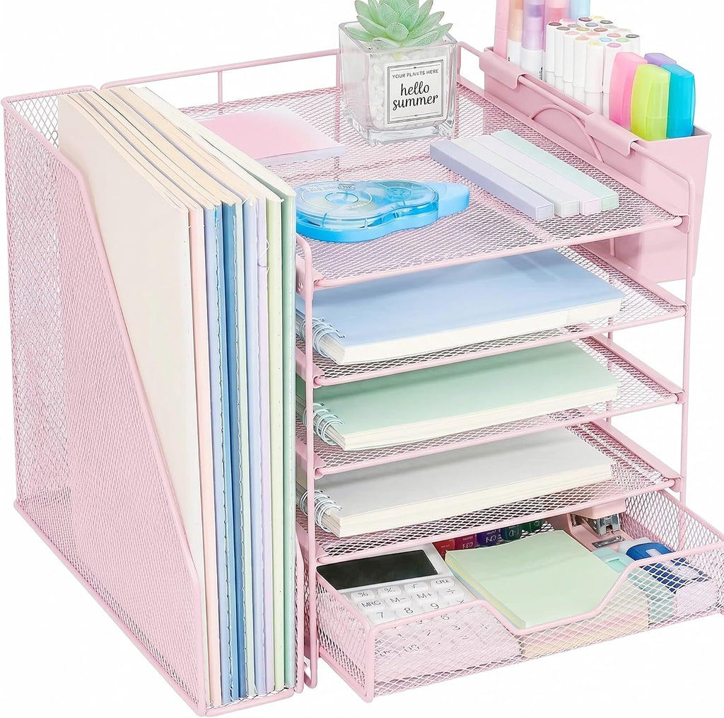 5-tier desk file organizer with drawer & pen, main product view