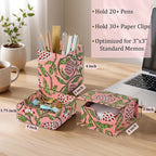 ridhi strawberry pink block print desk organizer pen showing dimensions