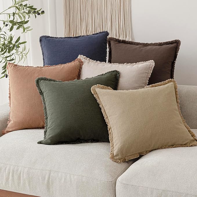 Foindtower Set of 2 Decorative Linen Fringe Throw Pillow Covers Boho Farmhouse - Image 7