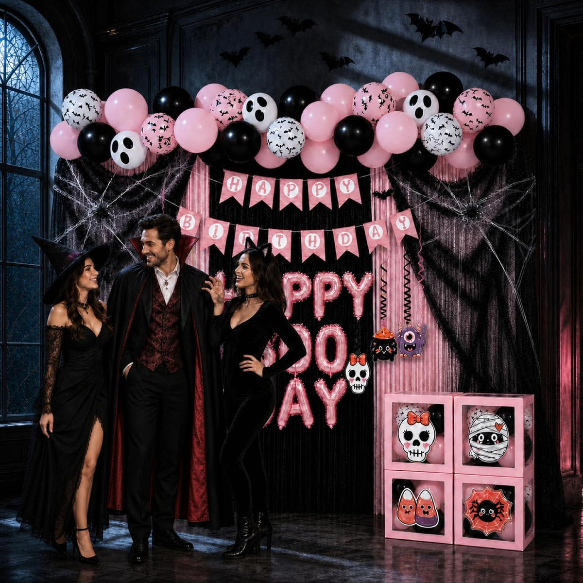 UJoyant Pink Halloween Party Decorations, Birthday Kit with 4 Balloon Boxes