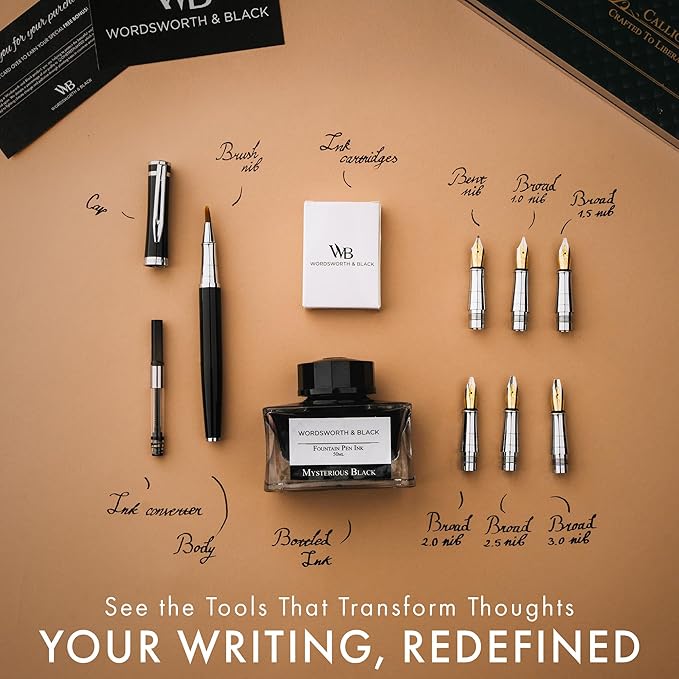 Wordsworth & Black Calligraphy Pen Gift Set, Includes Bottle, 6 Cartridges - Image 4