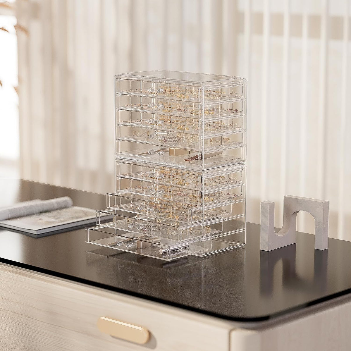 ProCase Acrylic Earrings Holder Organizer Box -Clear, 10 Layers