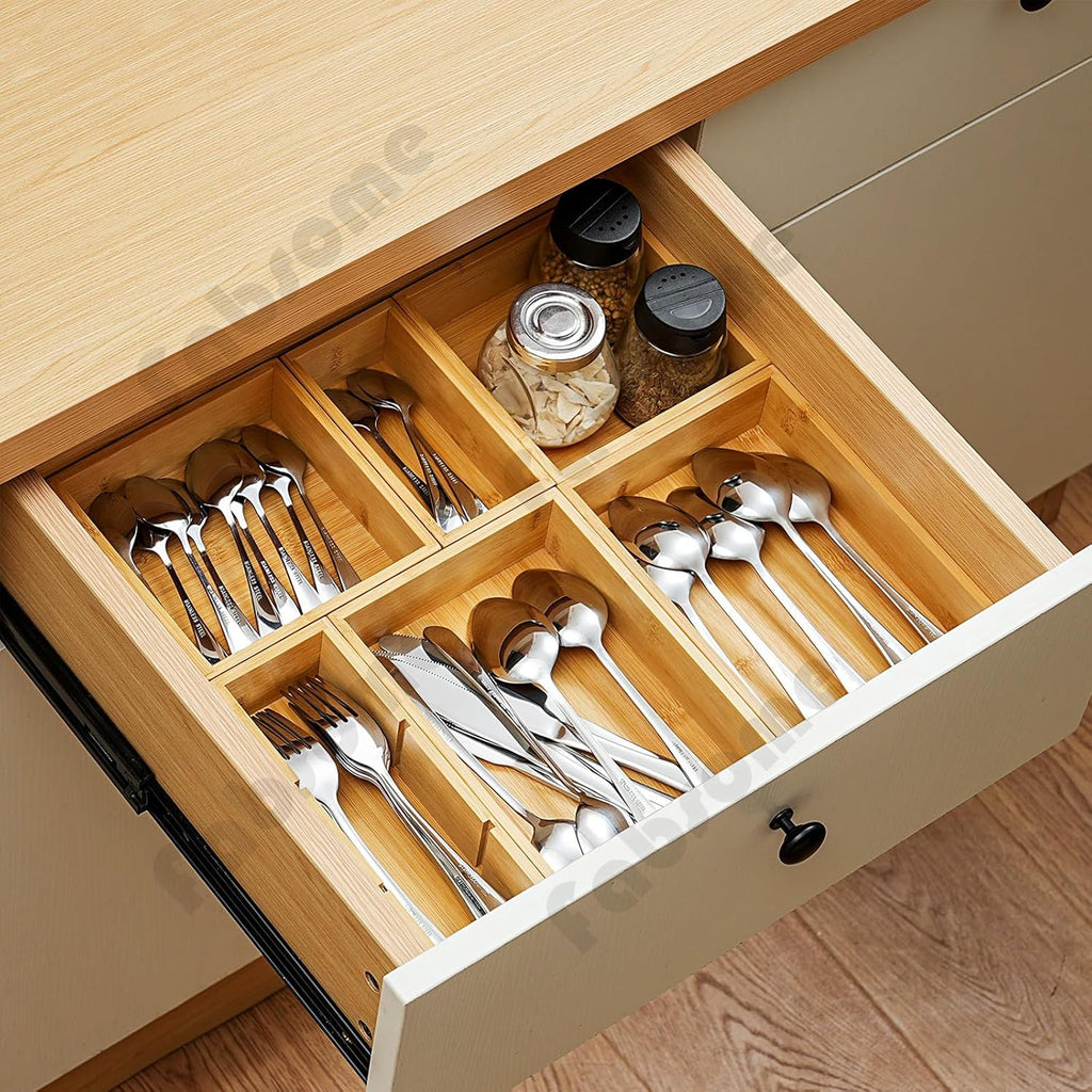 fabsome drawer organizer, set of 9 bamboo wood showing dimensions