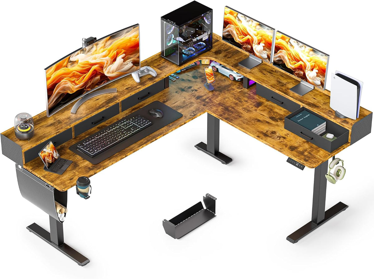 WALKINGDESK 75 Inches Height Adjustable L Shaped Standing Desk with 5 Drawers...