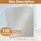 Silunkia 120 Sheets Shimmer Silver Cardstock 8.5 x 11 Craft Paper, 250gsm/92lb - Image 2